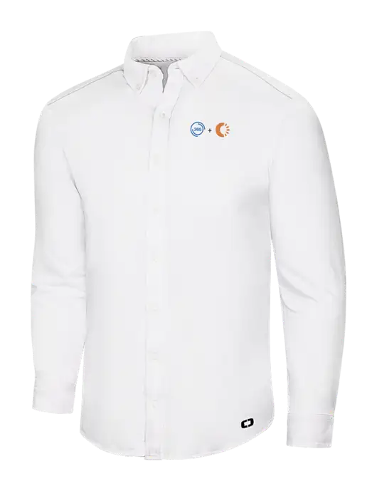 OGIO Bright White Modern Code Stretch Button-Up Shirt w/365 Cantaloupe Logo