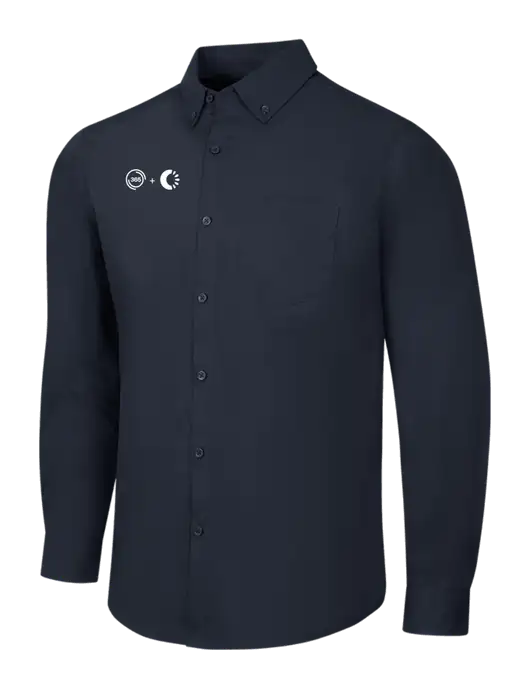 Navy Long Sleeve Carefree Poplin Shirt w/365 Cantaloupe Logo