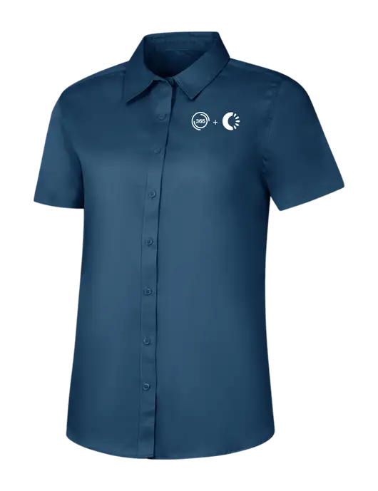 Womens Light Navy Short Sleeve Superpro React Twill Shirt w/365 Cantaloupe Logo