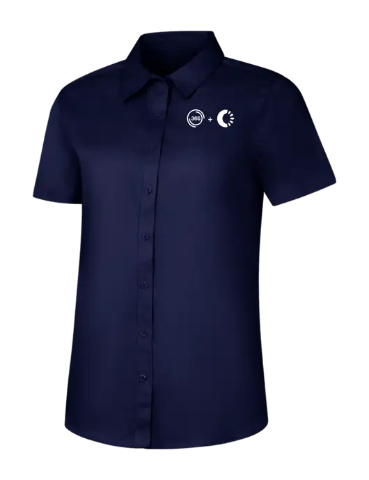 Womens Navy Short Sleeve Superpro React Twill Shirt w/365 Cantaloupe Logo