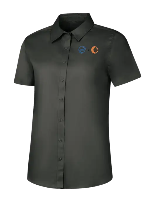 Womens Dark Grey Short Sleeve Superpro React Twill Shirt w/365 Cantaloupe Logo