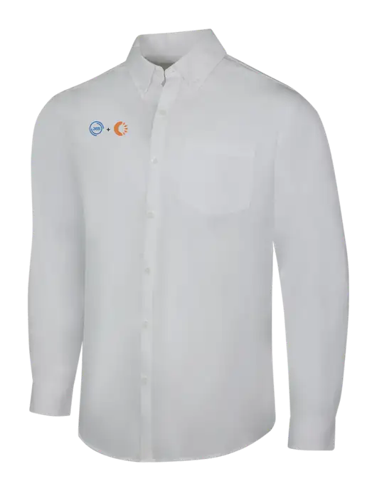 White Long Sleeve Carefree Poplin Shirt w/365 Cantaloupe Logo