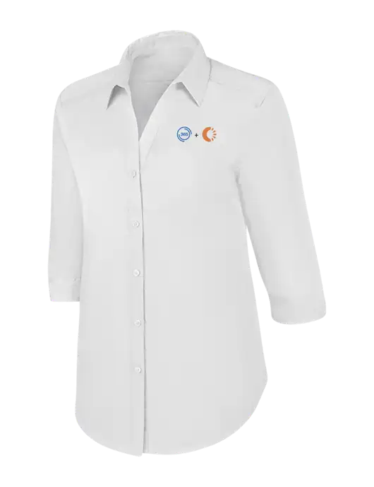 Womens White 3/4 Sleeve Carefree Poplin Shirt w/365 Cantaloupe Logo
