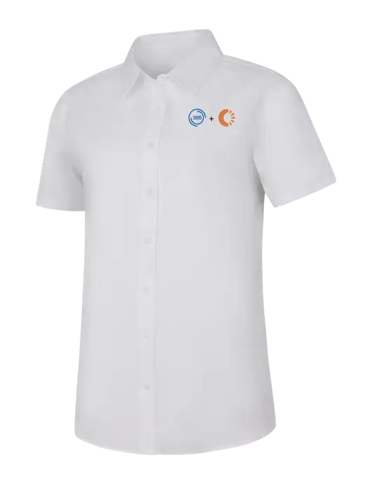 Womens White Short Sleeve Superpro React Twill Shirt w/365 Cantaloupe Logo