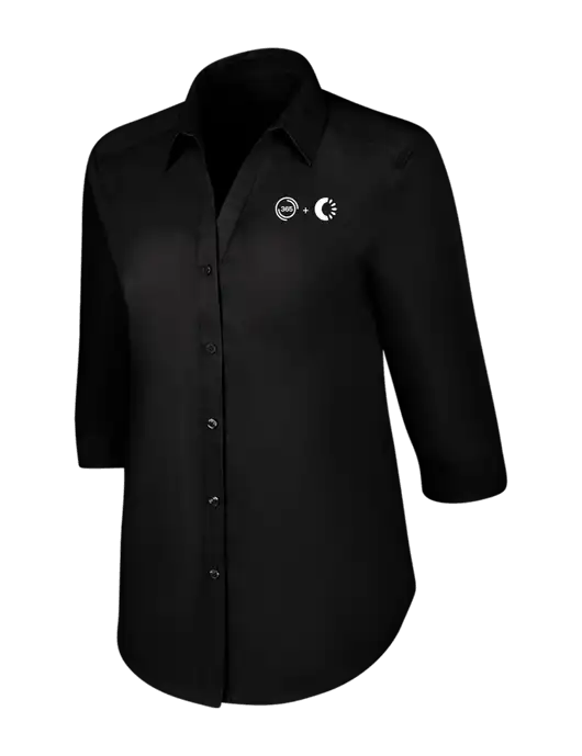Womens Black 3/4 Sleeve Carefree Poplin Shirt w/365 Cantaloupe Logo