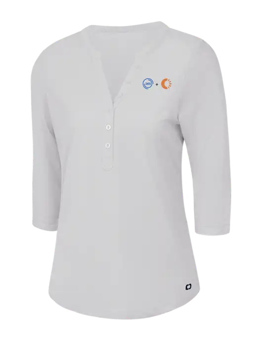 OGIO Bright White Jewel Henley w/365 Cantaloupe Logo