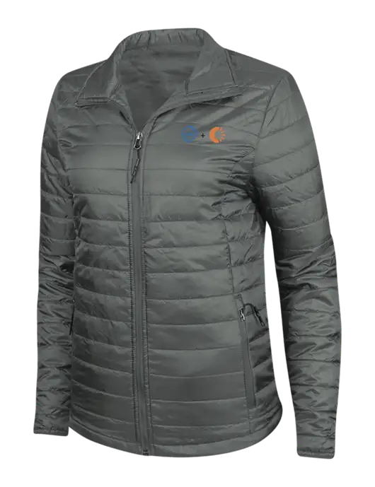 Dark Grey Womens Puffy Packable Jacket w/365 Cantaloupe Logo