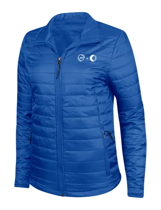 Dark Royal Blue Womens Puffy Packable Jacket w/365 Cantaloupe Logo