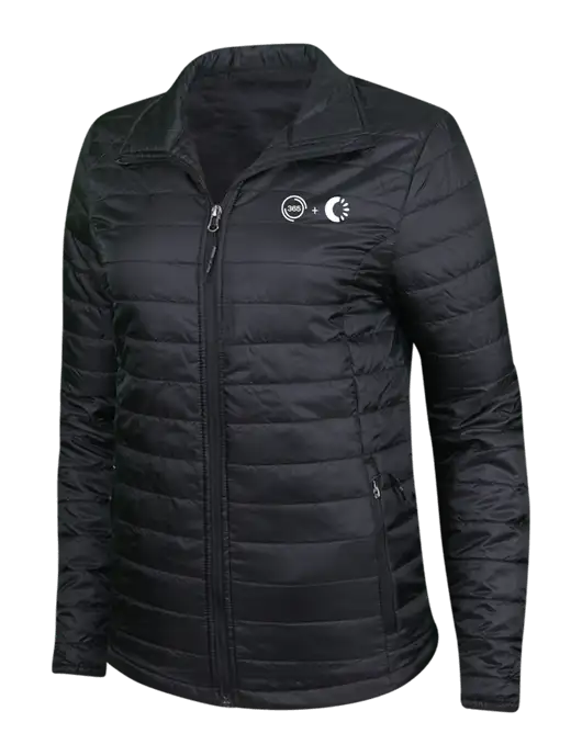 Womens Black Puffy Packable Jacket w/365 Cantaloupe Logo