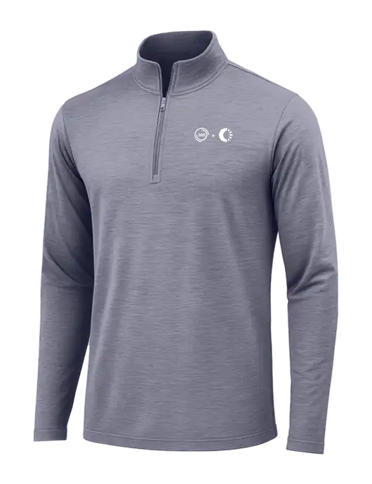 True Navy Heather Posicharge Tri-Blend Wicking 1/4 Zip Pullover w/365 Cantaloupe Logo