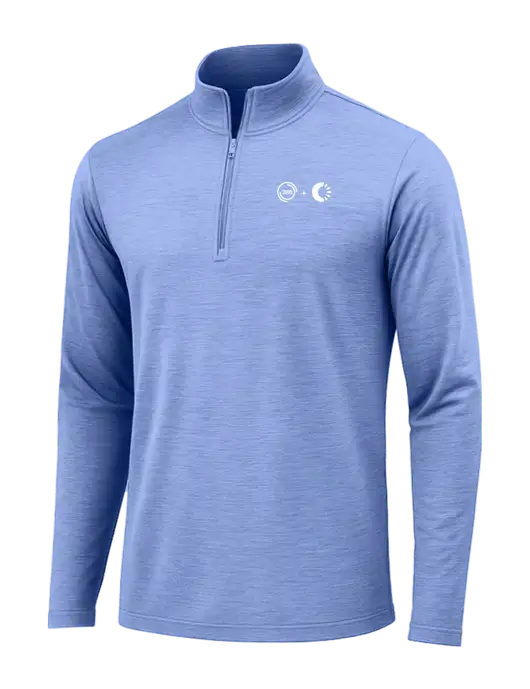 True Royal Heather Posicharge Tri-Blend Wicking 1/4 Zip Pullover w/365 Cantaloupe Logo