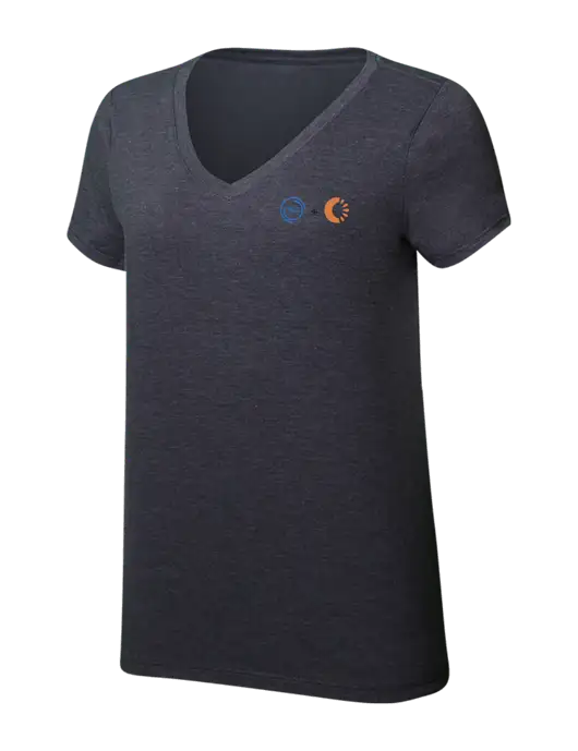 Womens Simply Soft V-Neck Heather Charcoal 4.5oz  Poly/Combed Ring Spun Cotton T-Shirt w/365 Cantaloupe Logo