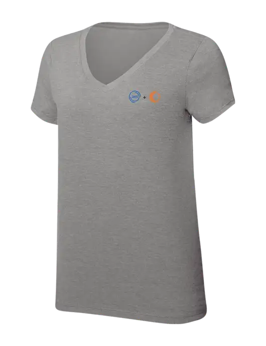 Womens Simply Soft V-Neck Grey Frost 4.5oz  Poly/Combed Ring Spun Cotton T-Shirt w/365 Cantaloupe Logo
