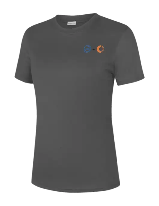  Womens Dark Grey PosiCharge Competitor Tee w/365 Cantaloupe Logo