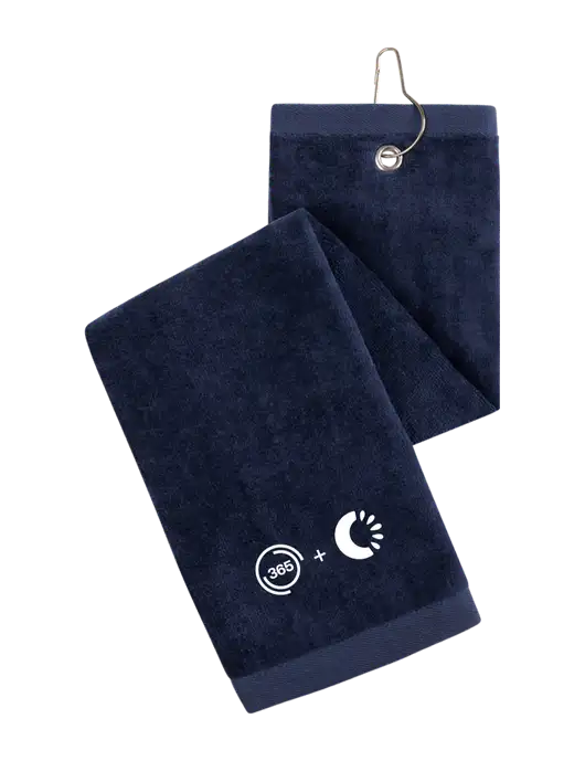Navy Tri-Fold Golf Towel with Grommet w/365 Cantaloupe Logo