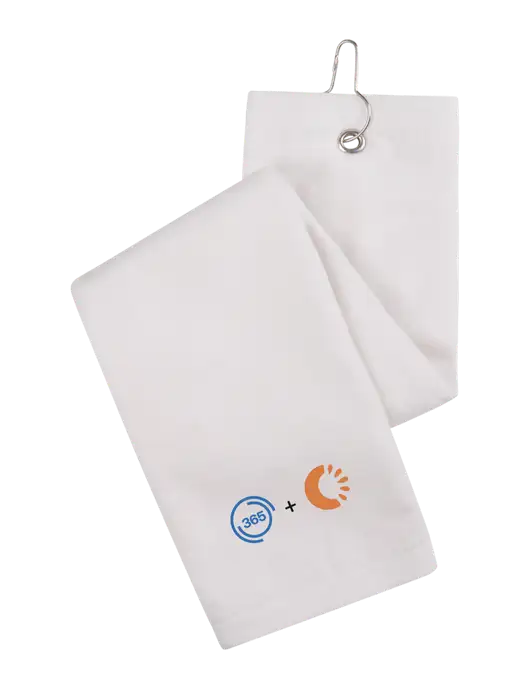 White Tri-Fold Golf Towel with Grommet w/365 Cantaloupe Logo
