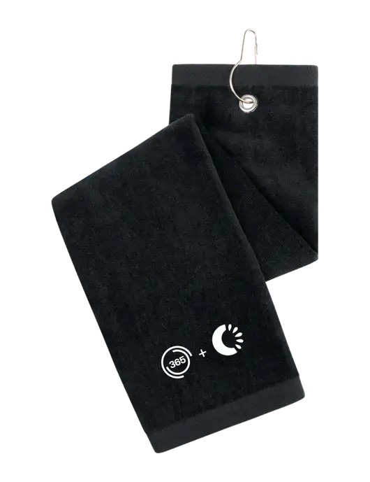Black Tri-Fold Golf Towel with Grommet w/365 Cantaloupe Logo