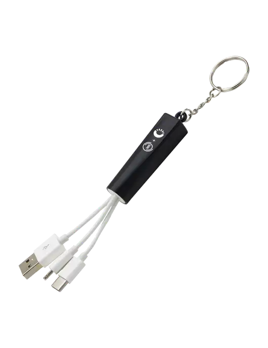 Black Light-Up Charging Cable with Key Ring w/365 Cantaloupe Logo