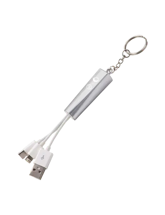 Silver Light-Up Charging Cable with Key Ring w/365 Cantaloupe Logo