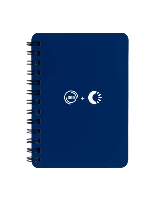 Sturdy Navy Blue Hardcover Notebook, 5.25 x 7 w/365 Cantaloupe Logo