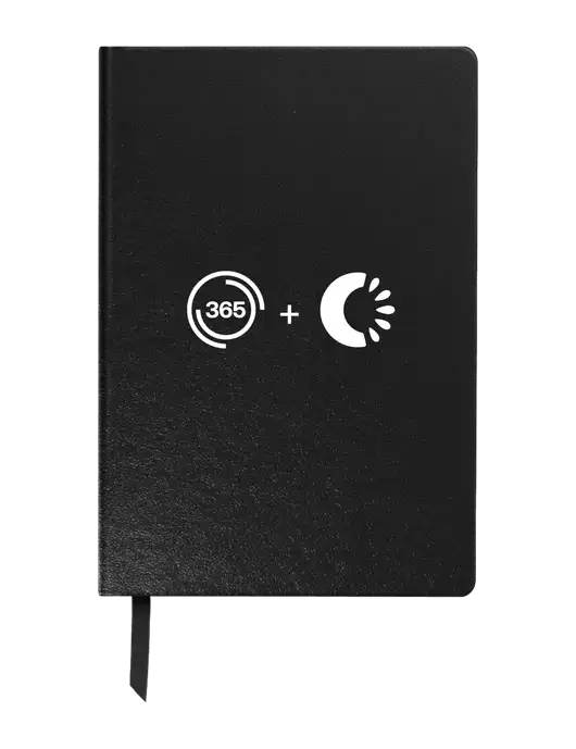 Achieve Black Hardcover Journal, 5.5 x 8.37 w/365 Cantaloupe Logo