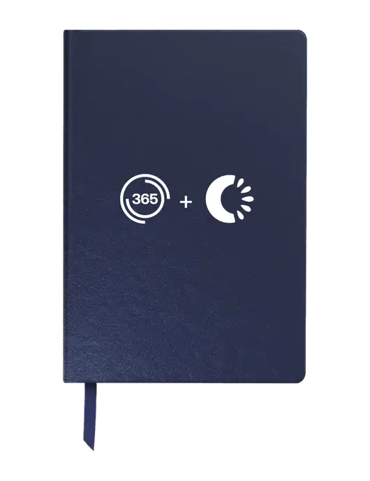 Achieve Navy Hardcover Journal, 5.5 x 8.37 w/365 Cantaloupe Logo