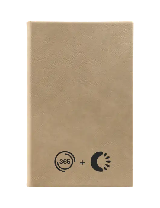 Tan Leatherette 5.25 x 8.25 Journal w/365 Cantaloupe Logo