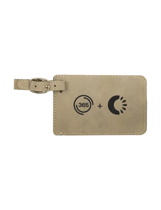 Tan Leatherette Luggage Tag w/365 Cantaloupe Logo