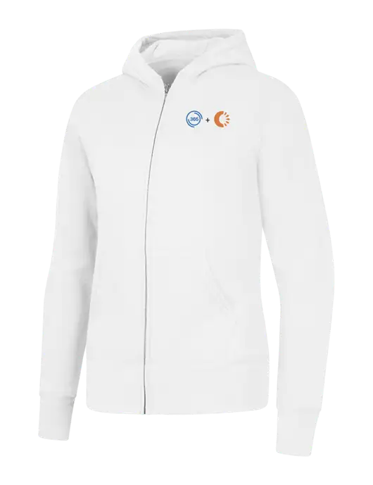 White Womens Core Fleece Full-Zip Hooded Sweatshirt w/365 Cantaloupe Logo