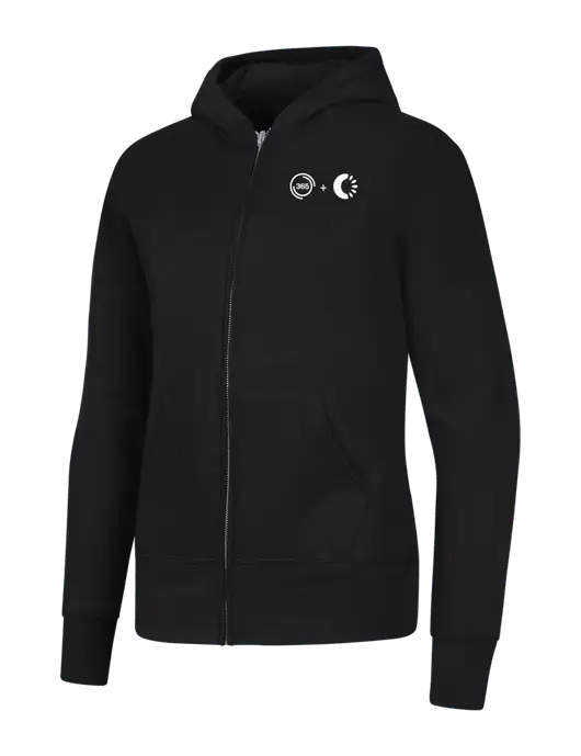 Jet Black Womens Core Fleece Full-Zip Hooded Sweatshirt w/365 Cantaloupe Logo