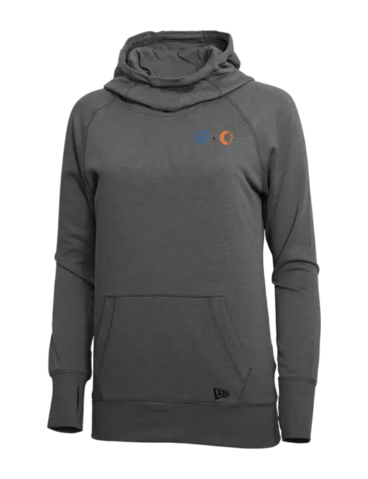 New Era Black Heather Womens Tri-Blend Fleece Pullover Hoodie w/365 Cantaloupe Logo