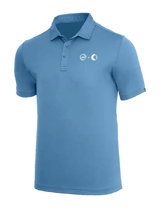 TravisMathew Dark Carolina Blue Coto Performance Polo w/365 Cantaloupe Logo
