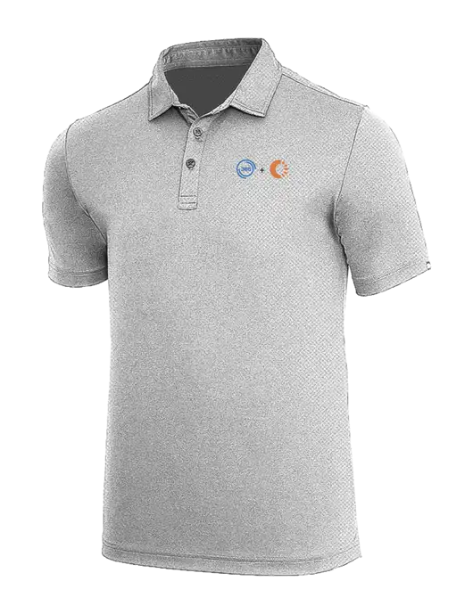 TravisMathew Medium Grey Heather Coto Performance Polo w/365 Cantaloupe Logo
