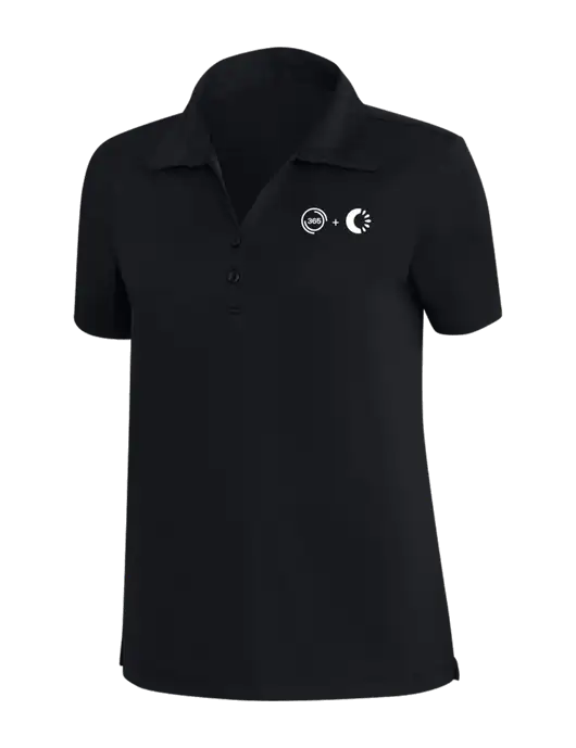 TravisMathew Black Womens Coto Performance Polo w/365 Cantaloupe Logo