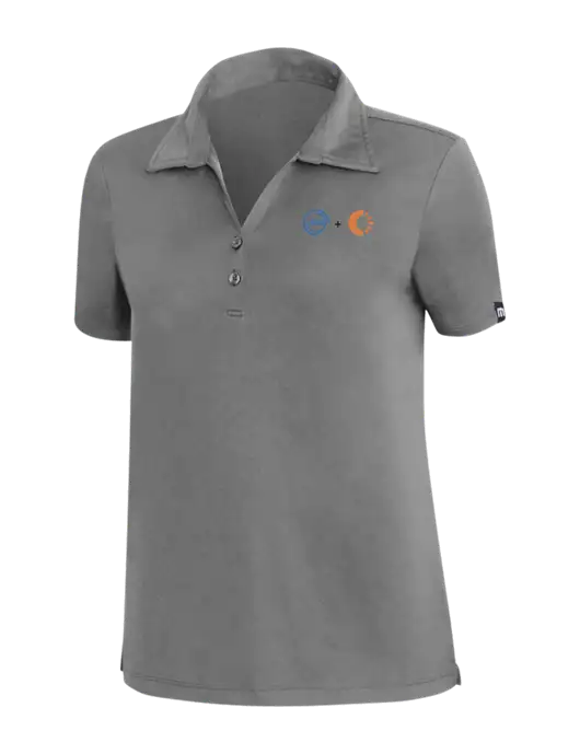 TravisMathew Med Dark Grey Womens Coto Performance Polo w/365 Cantaloupe Logo