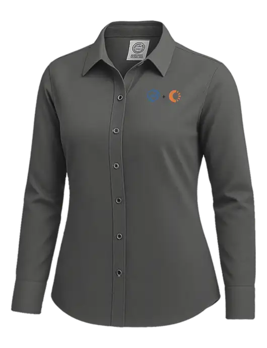 Brooks Brothers Womens Dark Grey Wrinkle-Free Stretch Nailhead Shirt w/365 Cantaloupe Logo