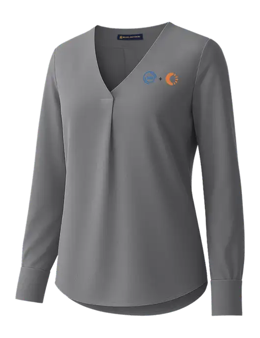 Brooks Brothers Womens Medium Grey Open-Neck Satin Blouse  w/365 Cantaloupe Logo