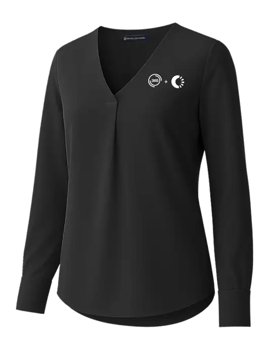 Brooks Brothers Womens Black Open-Neck Satin Blouse  w/365 Cantaloupe Logo