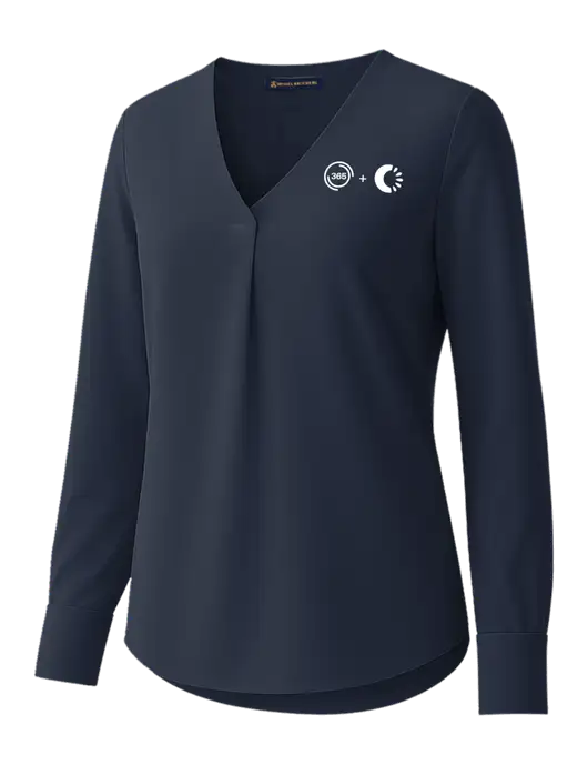 Brooks Brothers Womens Dark Navy Open-Neck Satin Blouse  w/365 Cantaloupe Logo
