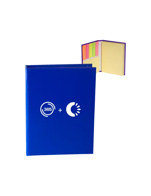 Dark Royal Blue Sticky Book Folio, 3.125 x 4.125 w/365 Cantaloupe Logo