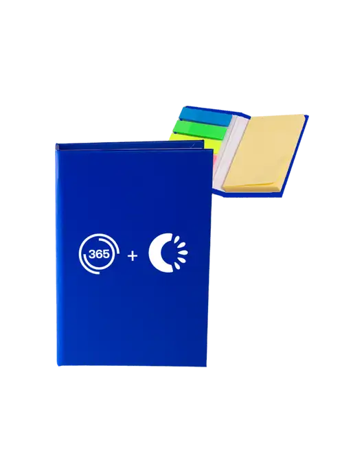 Dark Royal Blue Micro Sticky Note Pad, 2 x 3.25 w/365 Cantaloupe Logo