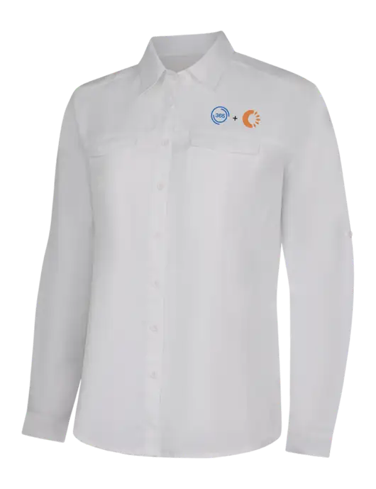 Womens White Long Sleeve UV Daybreak Shirt w/365 Cantaloupe Logo