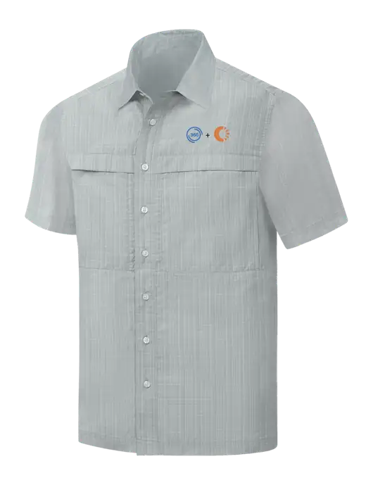 Light Grey Crosshatch Short Sleeve UV Daybreak Shirt w/365 Cantaloupe Logo