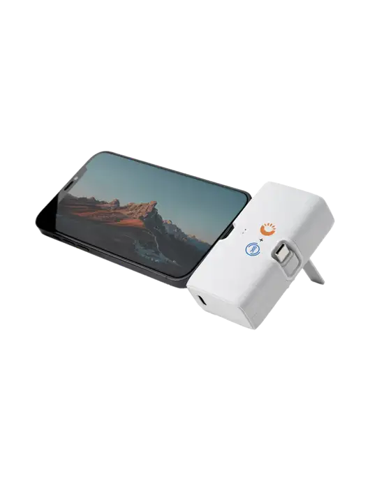 White Phone Power Bank Stand 4,500 mAh Dual Ports Type C & Lightning w/365 Cantaloupe Logo