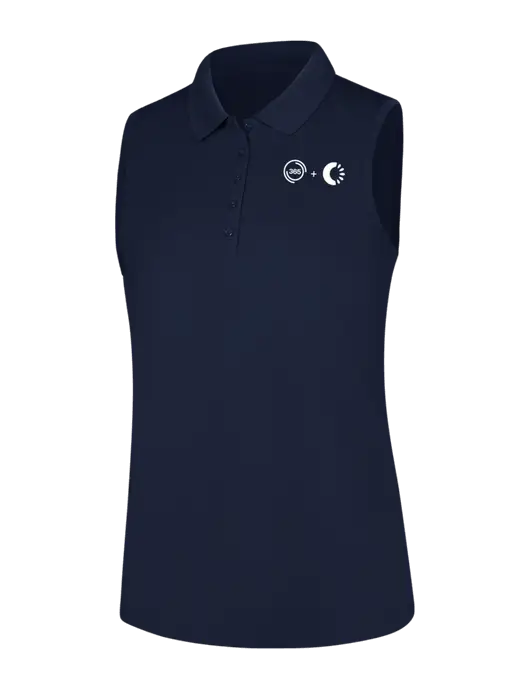 Womens Navy Dry Zone UV Micro-Mesh Sleeveless Polo w/365 Cantaloupe Logo