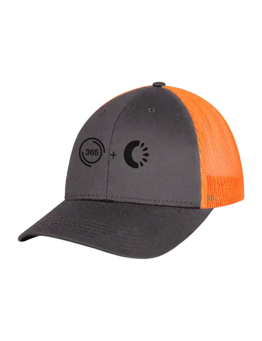 Neon Orange/Charcoal Mesh Trucker Cap Snap Back w/365 Cantaloupe Logo