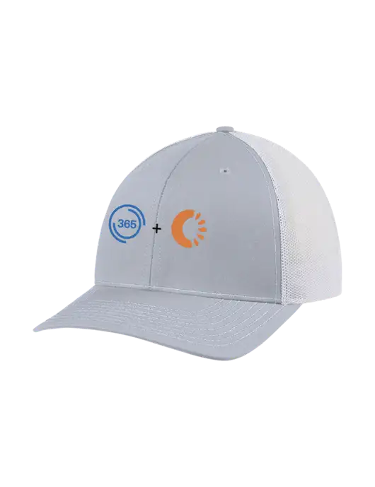 Richardson Adjustable Snapback Original 112 Trucker Cap Light Heather Grey w/White Mesh w/365 Cantaloupe Logo