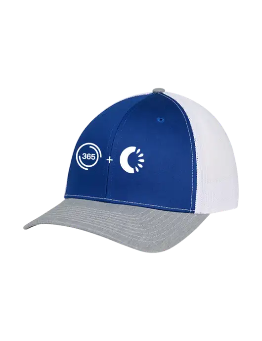 Richardson Adjustable Snapback Original 112 Trucker Cap Royal/HeatherGrey/White Mesh w/365 Cantaloupe Logo