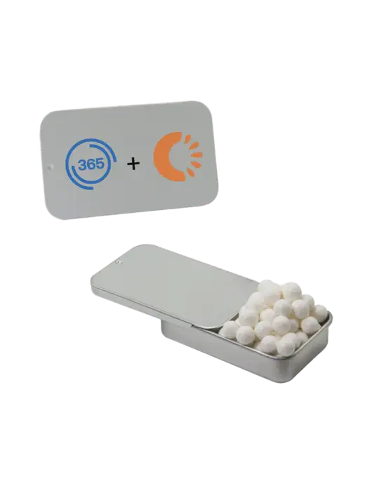Signature Peppermints In Silver Slider Tin w/365 Cantaloupe Logo