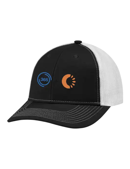 Snapback Ponytail Trucker Cap Black w/White Mesh w/365 Cantaloupe Logo